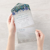 Indigo Bunting Peacock Fairy Lights Wedding All In One Uitnodiging (Afscheurbaar)