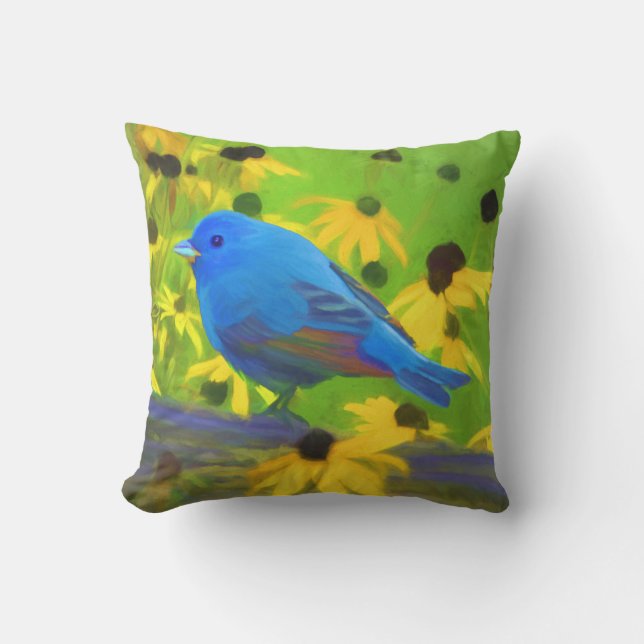 Indigo Bunting Schilderen - Oorspronkelijke vogelk Buitenkussen (Voorkant)