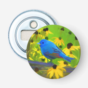 Indigo Bunting Schilderen - Oorspronkelijke vogelk Button Flesopener