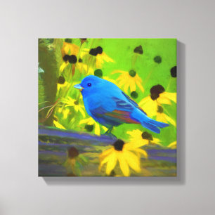 Indigo Bunting Schilderen - Oorspronkelijke vogelk Canvas Afdruk