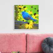 Indigo Bunting Schilderen - Oorspronkelijke vogelk Canvas Afdruk (Insitu (Woonkamer))