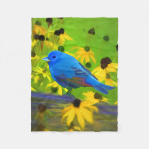 Indigo Bunting Schilderen - Oorspronkelijke vogelk Fleece Deken
