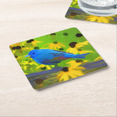 Indigo Bunting Schilderen - Oorspronkelijke vogelk Kartonnen Onderzetters (Schuin)