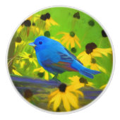 Indigo Bunting Schilderen - Oorspronkelijke vogelk Keramische Knop (Voorkant)