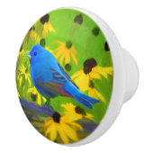Indigo Bunting Schilderen - Oorspronkelijke vogelk Keramische Knop (Rechts)