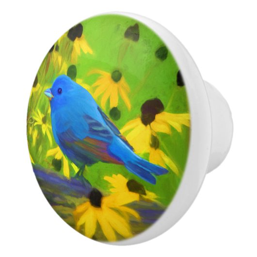 Indigo Bunting Schilderen - Oorspronkelijke vogelk Keramische Knop (Rechts)