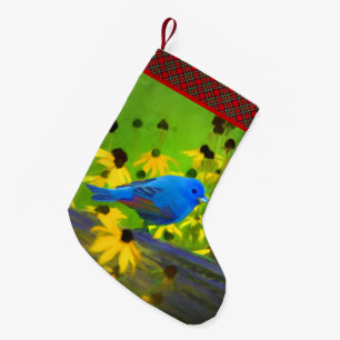 Indigo Bunting Schilderen - Oorspronkelijke vogelk Kleine Kerstsok