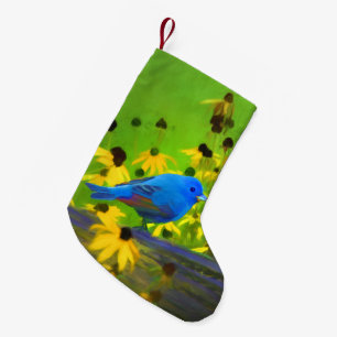 Indigo Bunting Schilderen - Oorspronkelijke vogelk Kleine Kerstsok