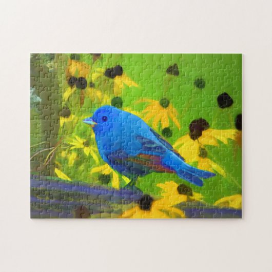 Indigo Bunting Schilderen - Oorspronkelijke vogelk Legpuzzel (Horizontaal)