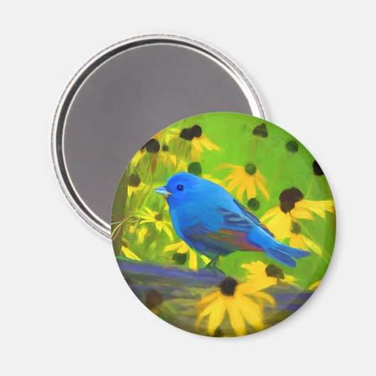 Indigo Bunting Schilderen - Oorspronkelijke vogelk Magneet (Voorkant / Achterkant)