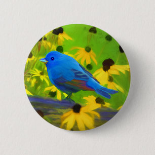 Indigo Bunting Schilderen - Oorspronkelijke vogelk Ronde Button 5,7 Cm