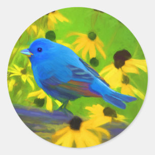 Indigo Bunting Schilderen - Oorspronkelijke vogelk Ronde Sticker