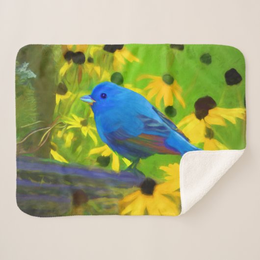 Indigo Bunting Schilderen - Oorspronkelijke vogelk Sherpa Deken (Voorkant (horizontaal))