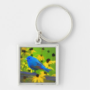 Indigo Bunting Schilderen - Oorspronkelijke vogelk Sleutelhanger