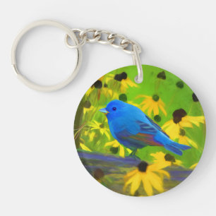 Indigo Bunting Schilderen - Oorspronkelijke vogelk Sleutelhanger
