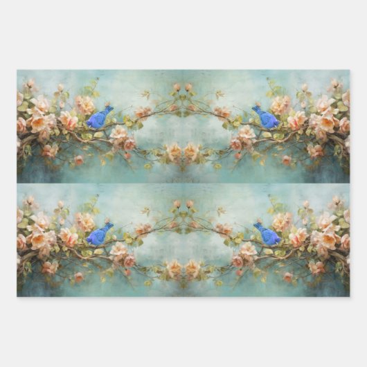 Indigo Bunting Vogel en Bloemen Decoupage Papier Inpakpapier Vel (Voorkant 3)