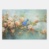 Indigo Bunting Vogel en Bloemen Decoupage Papier Inpakpapier Vel (Voorkant 2)