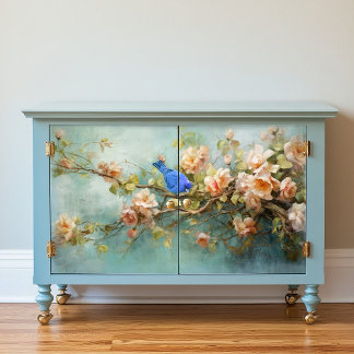 Indigo Bunting Vogel en Bloemen Decoupage Tissuepapier