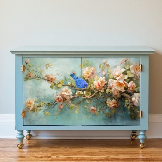 Indigo Bunting Vogel en Bloemen Decoupage Tissuepapier