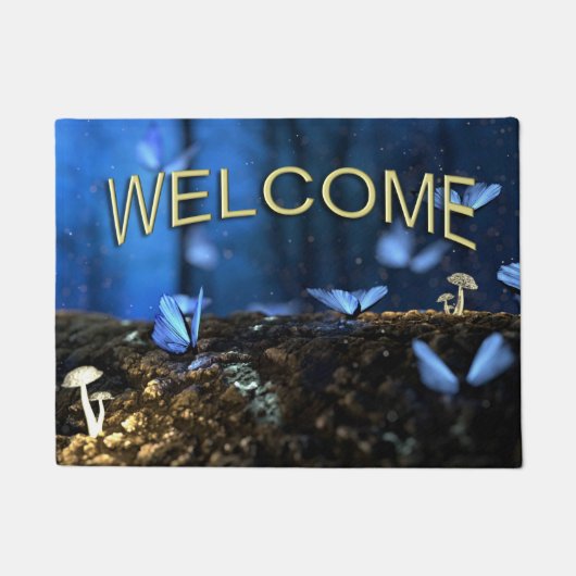 Indigo Butterfly and Mushroom Forest Welcome Deurmat (Voorkant)