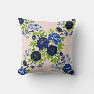 Indigo Camellia's Bloemige Monochroom Kussen
