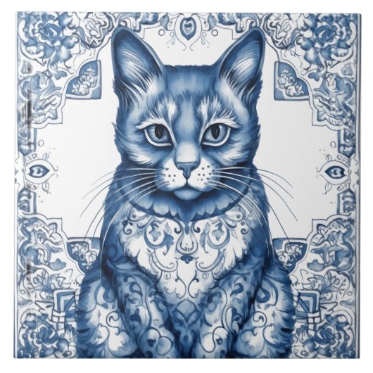 Indigo Cat Design Rustieke Tegels Tegeltje (Voorkant)
