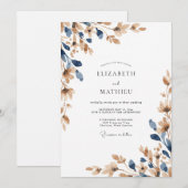 Indigo Champagne Loof Eucalyptus Bruiloft Kaart (Voorkant / Achterkant)