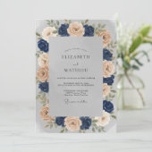 Indigo Champagne Roze Bruiloft Kaart (Staand voorkant)