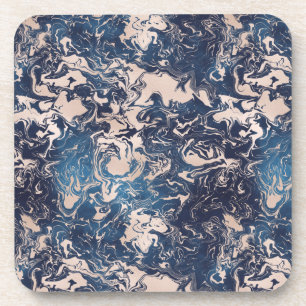 Indigo Cream Marble Pattern Elegant Stijlvol Bier Onderzetter
