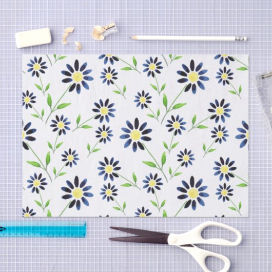Indigo Daisy Pattern Tissuepapier (Craft)