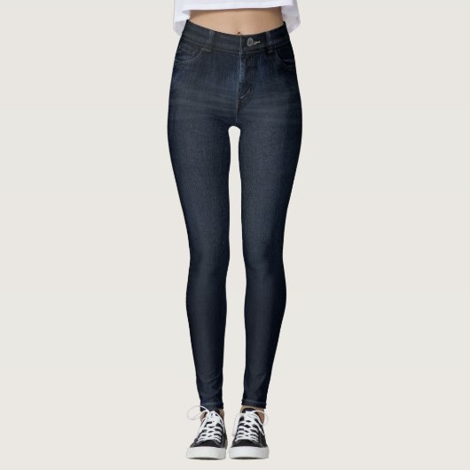 Indigo Dark Wash Jeans All-Over Gedrukte Leggings (Voorkant)