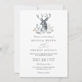 Indigo Deer Boho Rustieke Elegante QR Code Trouwen Kaart (Voorkant)