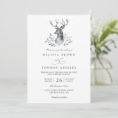 Indigo Deer Boho Rustieke Elegante QR Code Trouwen Kaart (Staand voorkant)