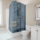 Indigo Denim Kant Streep Patroon Douchegordijn (In situ)