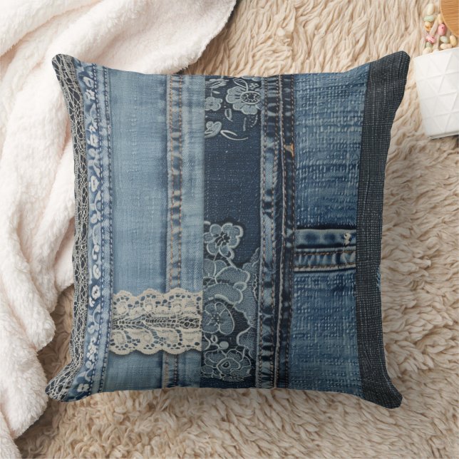 Indigo Denim Kant Streep Patroon Kussen (Deken)