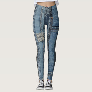 Indigo Denim Kant Streep Patroon Leggings