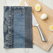 Indigo Denim Kant Streep Patroon Theedoek (Quarter Fold)
