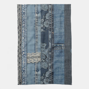 Indigo Denim Kant Streep Patroon Theedoek