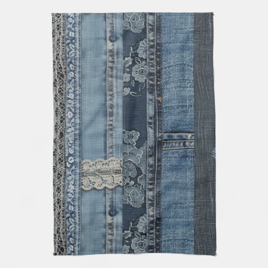Indigo Denim Kant Streep Patroon Theedoek (Verticaal)