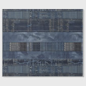 Indigo Denim Patchwork Naadloos Patroon (2) Cadeaupapier (Vlak)