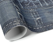 Indigo Denim Patchwork Naadloos Patroon (2) Cadeaupapier (Rol Hoek)
