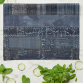 Indigo Denim Patchwork Naadloos Patroon (2) Theedoek (Gevouwen)