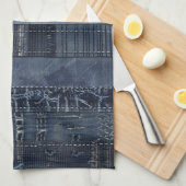 Indigo Denim Patchwork Naadloos Patroon (2) Theedoek (Quarter Fold)