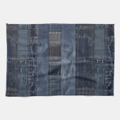 Indigo Denim Patchwork Naadloos Patroon (2) Theedoek (Horizontaal)