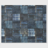 Indigo denim patchwork naadloos patroon cadeaupapier (Vlak)
