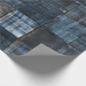 Indigo denim patchwork naadloos patroon cadeaupapier (Hoek)