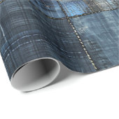 Indigo denim patchwork naadloos patroon cadeaupapier (Rol Hoek)