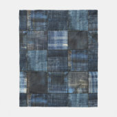Indigo denim patchwork naadloos patroon fleece deken (Voorkant)