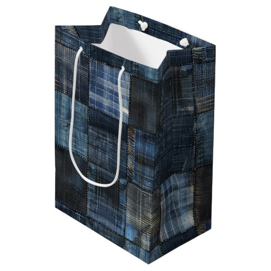Indigo denim patchwork naadloos patroon medium cadeauzakje (Voorkant Gekanteld)