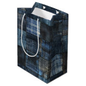Indigo denim patchwork naadloos patroon medium cadeauzakje (Achterkant Gekanteld)
